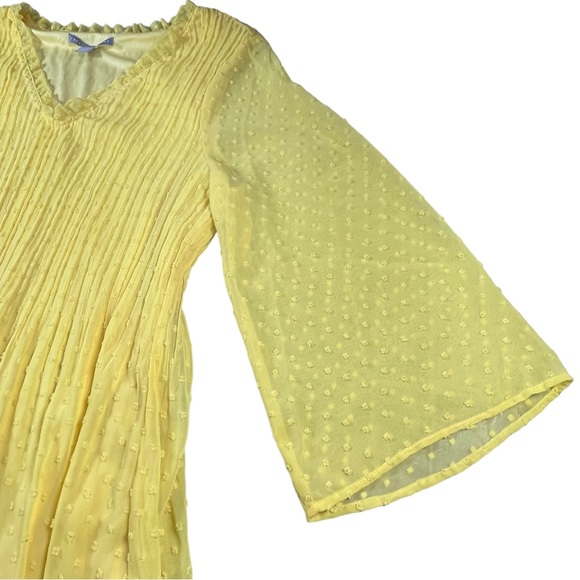 Valerie Stevens size Xl yellow bell sleeve vneck lined empire line boho top EUC - Picture 3 of 11